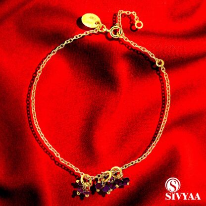 Sivyaa Red Maroon Bead Charms Chain silver Bracelet