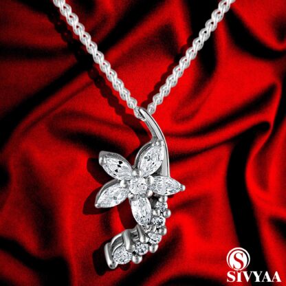 SIVYAA Silver Floral Leaf Pendant Chain Necklace