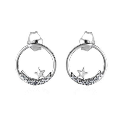 SIVYAA Pure Silver Moon n Star CZ Stud Earring