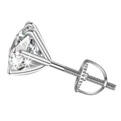 Men's Single White Round Solitaire Diamond Screw Back Stud Earring