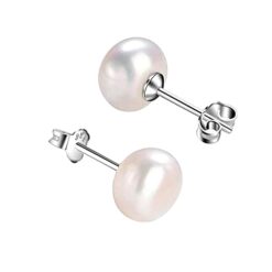 Sophisticated White Freshwater Pearl Stud Earring in Silver by SIVYAA