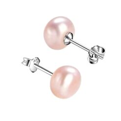 Pink Peach Freshwater Pearl Studs In 925 Silver