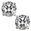 front view- white diamond stud earrings silver finish, SIVYAA basket setting, 4 prong