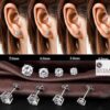 size guide- men's single white diamond stud earrings silver finish, SIVYAA basket setting, 4 prong