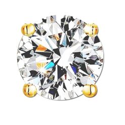 front view- Men's Single White Round Solitaire Diamond Stud Earring, 3 Prong, Gold Finish