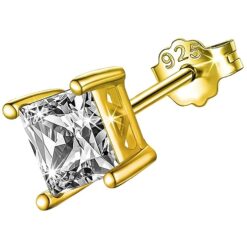 Men's single white princess-cut solitaire Swiss cubic zirconia stud earring in gold finish