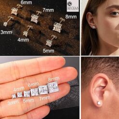 various sizes- Men's single white princess-cut solitaire Swiss cubic zirconia stud earring in gold finish