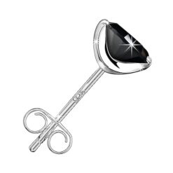 Men's Single Black Round Solitaire Diamond Stud Earring, 3 Prong, Silver Finish