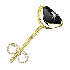 Men's Single Black Round Solitaire Diamond Stud Earring, 3 Prong, Gold Finish