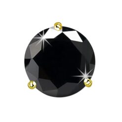 front view -Men's Single Black Round Solitaire Diamond Stud Earring, 3 Prong, Gold Finish
