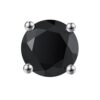 front view- Men's black solitaire diamond earring, silver finish, 4-prong basket setting