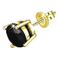 Men's solitaire diamond earring, gold finish, 4-prong basket setting