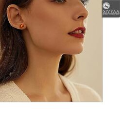 model wearing-8mm Bronze Freshwater Pearl Stud Earring in Sterling Silver by SIVYAA