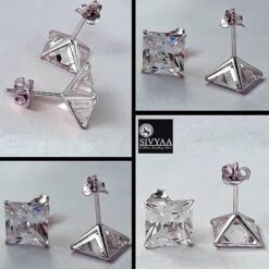 White Princess Solitaire Dye push back Stud Earring for Men -SIVYAA