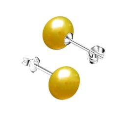 Luxurious 8mm Gold Freshwater Pearl Stud Earring in Sterling Silver by SIVYAA