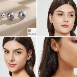 model wearing-Stylish Silver Freshwater Pearl Stud Earring by SIVYAA