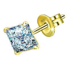 Men's 9mm White Princess Dye Cut Solitaire Diamond Stud Earring in Gold Finish – SIVYAA