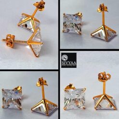 Men's White Princess Dye Cut Solitaire Diamond Stud Earring in Gold Finish – SIVYAA img1