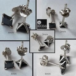 Full View of Men's Black Princess Dye Cut Solitaire Stud Earring – SIVYAA