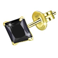 Men's Black 9mm Princess Dye Cut Gold Solitaire Stud Earring – SIVYAA
