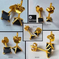 Full View of Men's Black Princess Dye Cut Gold Solitaire Stud Earring – SIVYAA