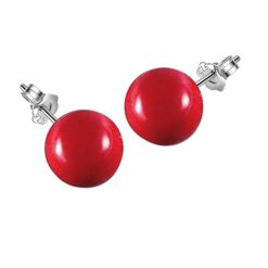 Sophisticated Red Classic Pearl Stud Earring in Sterling Silver by SIVYAA