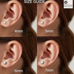 size guide Martini round brilliant cut cubic zirconia 3-prong solitaire diamond earrings for a elegant style
