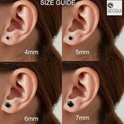 size guide Gold Martini round Black brilliant cut cubic zirconia 3-prong solitaire diamond earrings for a elegant style