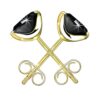 front view- Martini gold round brilliant cut black cubic zirconia 3-prong solitaire diamond earrings for a sophisticated style