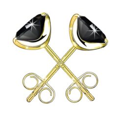 front view- Martini gold round brilliant cut black cubic zirconia 3-prong solitaire diamond earrings for a sophisticated style