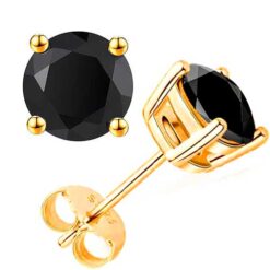black diamond stud earrings gold finish, SIVYAA basket setting, 4 prong
