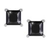front view -SIVYAA white solitaire princess cut diamond stud earrings, silver finish