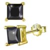 SIVYAA black solitaire princess cut diamond stud earrings, gold finish, perfect for a bold luxury statement