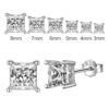 all sizes- SIVYAA men's single white solitaire princess cut diamond stud earrings, silver finish