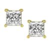 front view- SIVYAA white solitaire princess cut diamond stud earrings, gold finish, for a glamorous yet subtle look