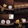 all side view- men's single white diamond stud earrings gold finish, SIVYAA basket setting, 4 prong