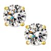 front view- SIVYAA white round solitaire diamond stud earrings in gold finish, basket setting, 4 prong