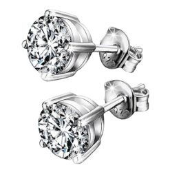 SIVYAA white diamond stud earrings silver finish, SIVYAA basket setting, 4 prong