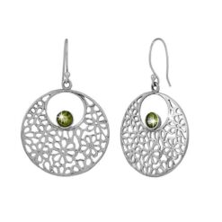 SIVYAA Filigree Drop Dangle Round Peridot pure silver Earrings