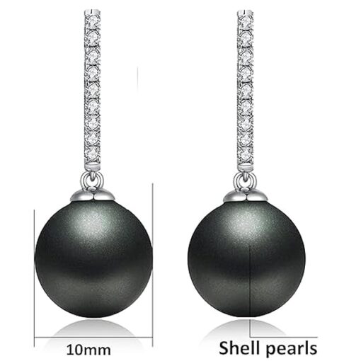 SIVYAA Solitaire Classic Black Pearl Drop Dangle pure silver Hoop Earrings measurment