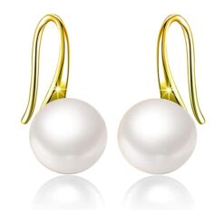 gold finish SIVYAA Fresh Water White Pearl Tiny Drop Dangle pure silver Earrings