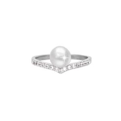 SIVYAA stunning V-Shape, Pearl & Cubic Zirconia pure silver Finger Band
