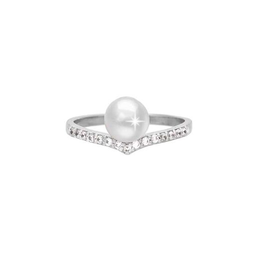 SIVYAA stunning V-Shape, Pearl & Cubic Zirconia pure silver Finger Band
