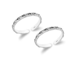SIVYAA Trendy diamond pattern motif- Oxidized pure silver Toe Ring Band