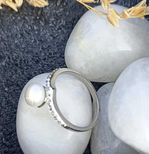 view 1- SIVYAA stunning V-Shape, Pearl & Cubic Zirconia pure silver Finger Band