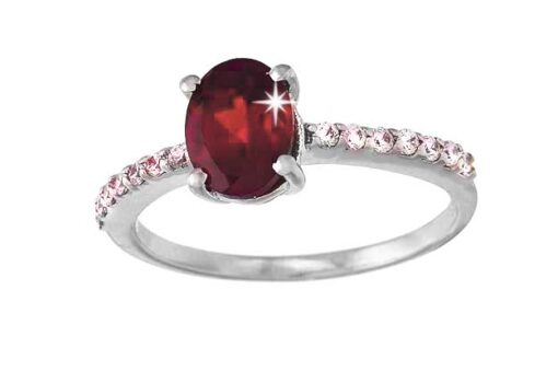 SIVYAA Oval Cut Garnet & Cubic Zircon pure silver Finger Band