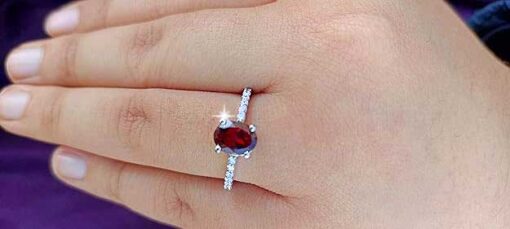 model wearing- SIVYAA Oval Cut Garnet & Cubic Zircon pure silver Finger Band