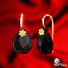 view 1- Handcrafted Pear SIVYAA Black Onyx Gold Plated pure silver dangle Earrings
