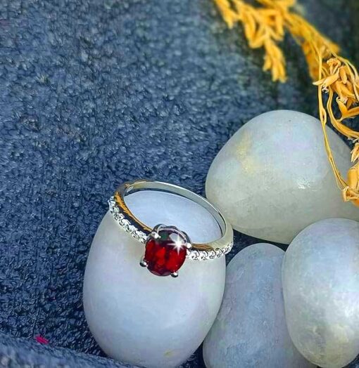 view 2- SIVYAA Oval Cut Garnet & Cubic Zircon pure silver Finger Band