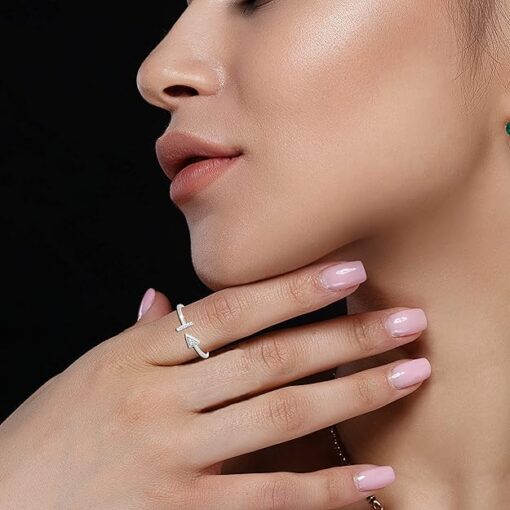 model wearing- SIVYAA Dainty Bar n Arrow White CZ Diamond pure silver finger Ring